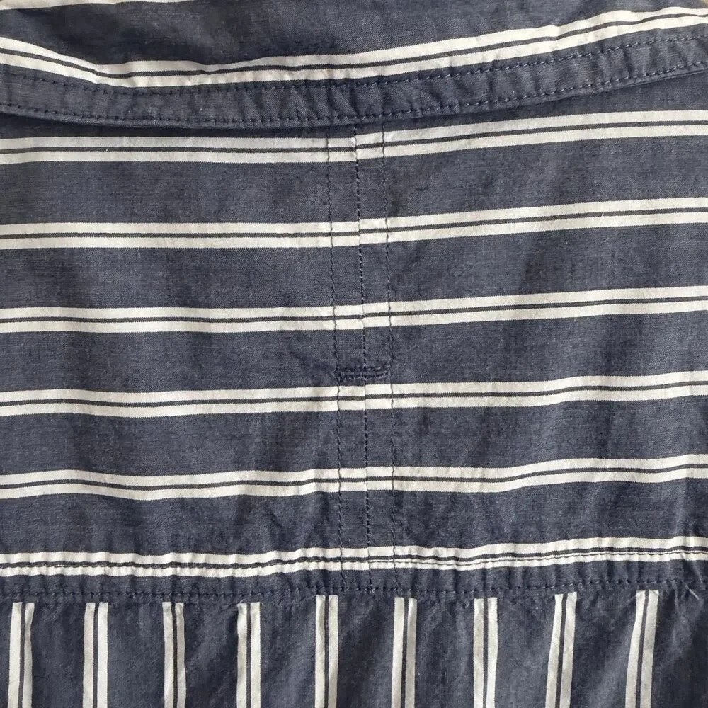 blue striped cropped boxy button up shirt collared top medium by banana republic - Picture 6 of 10